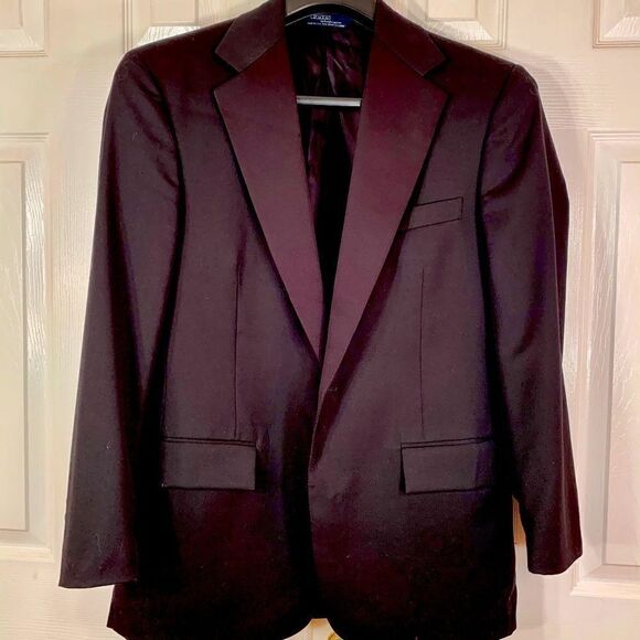 BLACK TUXEDO POLO by RALPH LAUREN 100% WOOL TUXEDO JACKET 38R - Picture 1 of 9